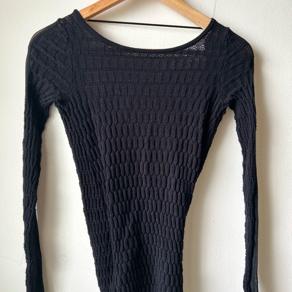 FREE PEOPLE Black Crochet Backless Top | Long Sleeve Stretch Evening Blouse - Picture 2 of 9